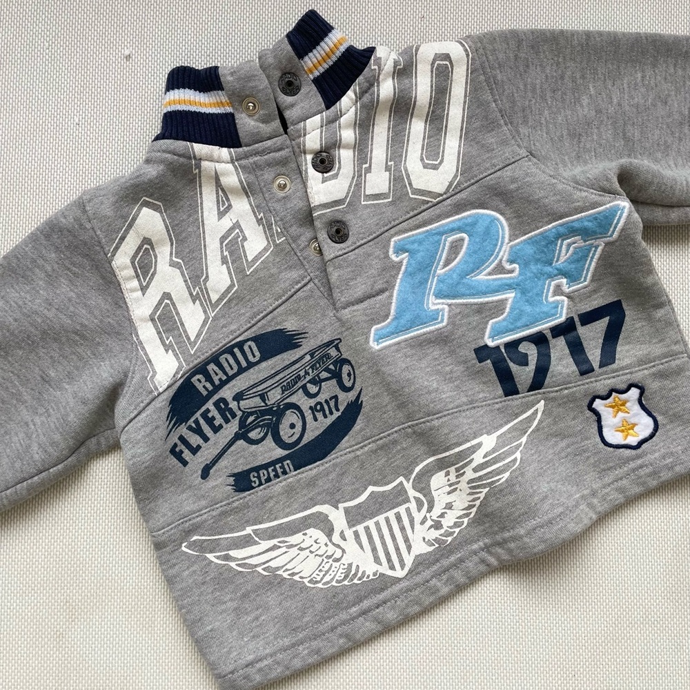 Vintage radio flyer Gray Kids Shirt with Blue Accents